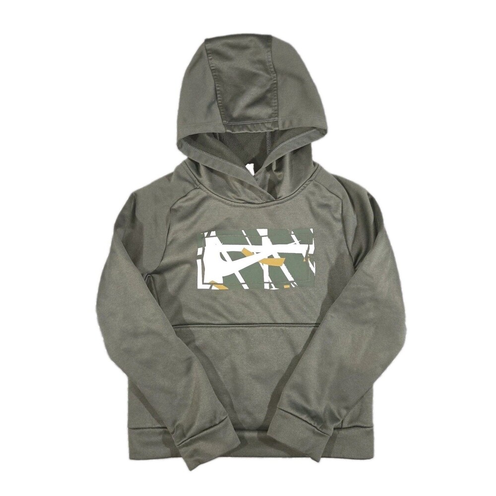 Boys Nike Therma-FIT Pullover Hoodie Green Size 7 6-7 Years Fleece